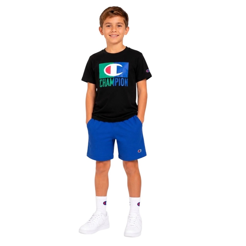Champion Boys Black Graphic T-Shirt and Royal Blue Shorts 2-Piece Athletic Set